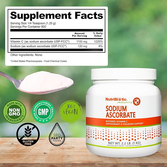 NutriBiotic - Sodium Ascorbate Buffered Vitamin C Powder, 2.2 Lb | Vegan, Non-Acidic & Easier on Digestion Than Ascorbic Acid | Essential Immune Support & Antioxidant Supplement | Gluten & GMO Free