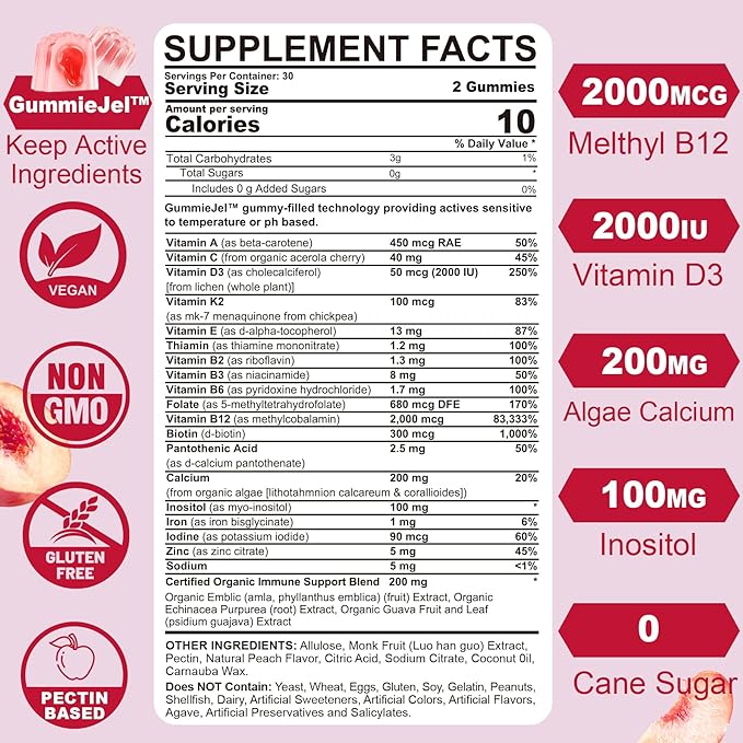 2Pack Vegan Vitamin D3 5000IUK2 Gummies+ 2Pack Methylated Multivitamin for Women Gummies