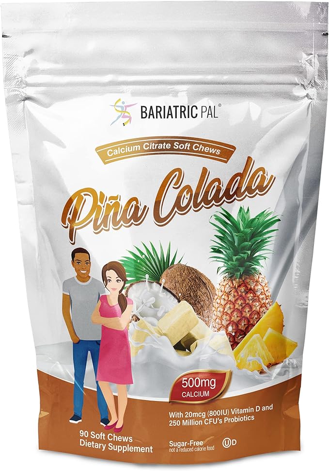 BariatricPal 90-Day Bariatric Vitamin Bundle (Multivitamin ONE 1 per Day! Capsule with 60mg Iron and Calcium Citrate Soft Chews 500mg with Probiotics - Piña Colada)