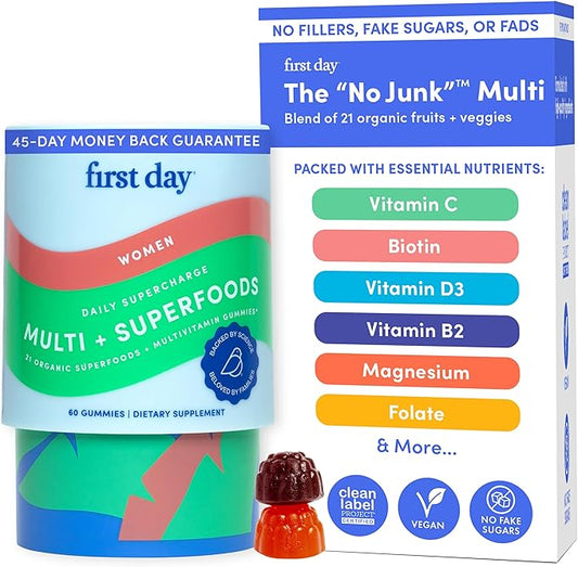 FIRST DAY Multivitamin for Women - Daily Womens Multivitamin Gummies - Vitamin A C D E B12, Magnesium, Zinc, Biotin – Vegan, Gluten Free Womens Vitamins - Hair Growth, Skin, Energy – 30 Day Supply