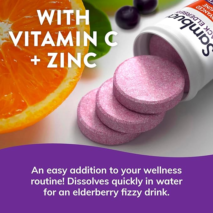 Sambucol Black Elderberry Tablets with Vitamin C & Zinc - Immune Support Supplement, Black Elderberry with Zinc and Vitamin C Effervescent Tablets, High Antioxidants, Drink Fizzies- 30 Count