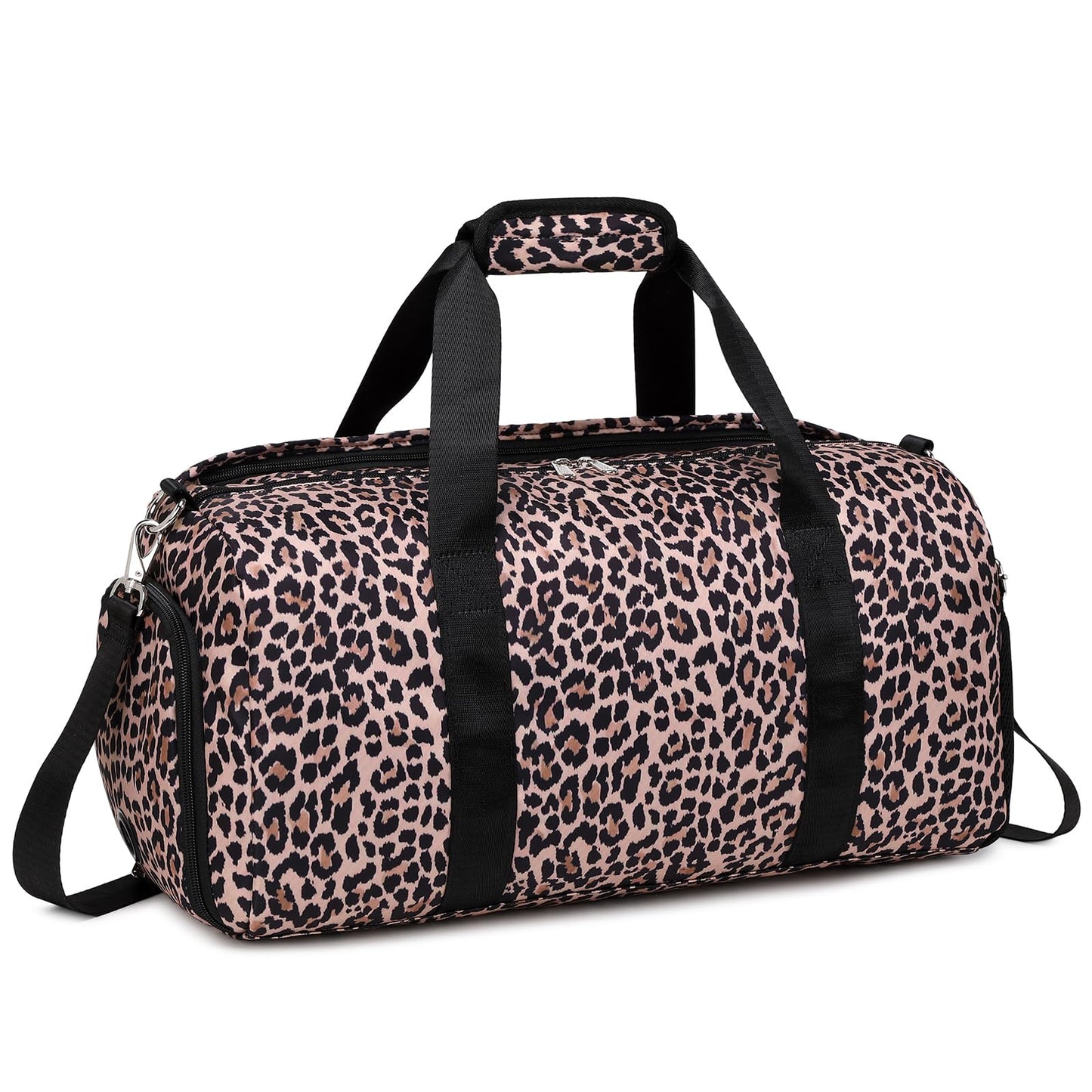 Ballet Bag Dance Bag Gym Bag Sports Duffle Bag Carry On for Girls Teen Weekender Overnight Bag with Shoes Compartment & Wet Pocket（Brown Leopard Print）