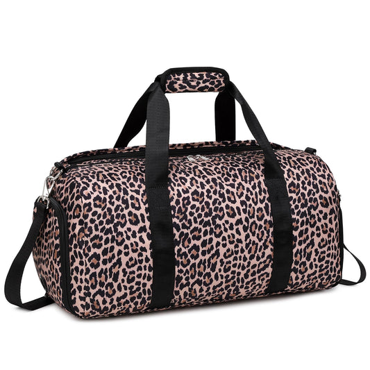 Ballet Bag Dance Bag Gym Bag Sports Duffle Bag Carry On for Girls Teen Weekender Overnight Bag with Shoes Compartment & Wet Pocket（Brown Leopard Print）
