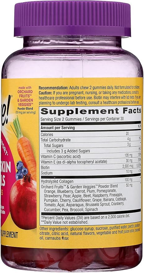 Nature's Way Alive! Hair, Skin & Nails Gummies with Biotin & Collagen, Beauty Support, Strawberry Flavored, 60 Gummies (Pack of 1)