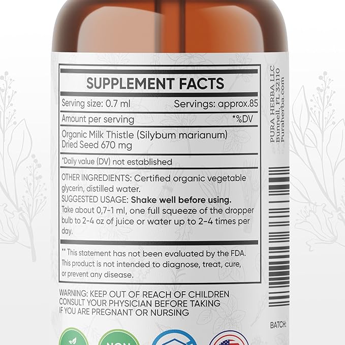 Milk Thistle Liquid Extract – Alcohol-Free Milk Thistle Tincture – Vegan, Non-GMO – Made in USA – 2 fl oz