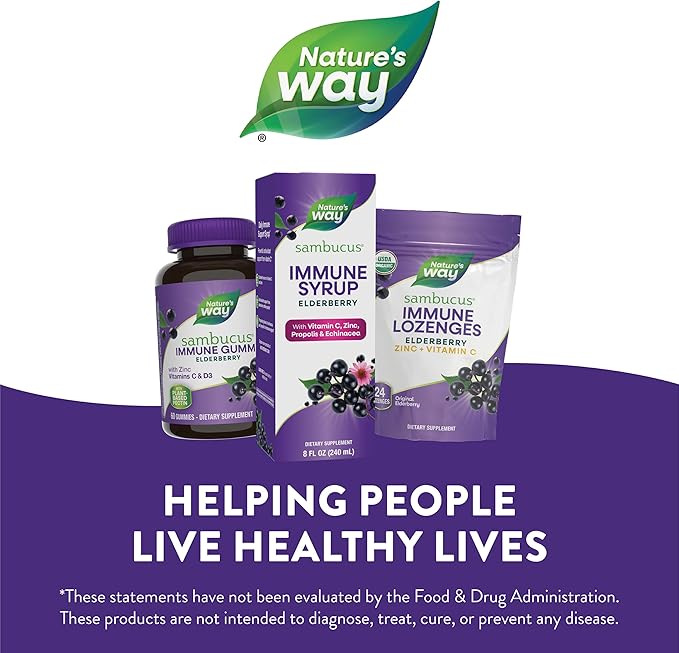 Nature's Way Sambucus Immune Syrup, Elderberry Extract, Vitamin C, Zinc, Echinacea, Propolis, Daily Immune Support*, Antioxidant Support*, Gluten free, Vegetarian, 8 Fl Oz