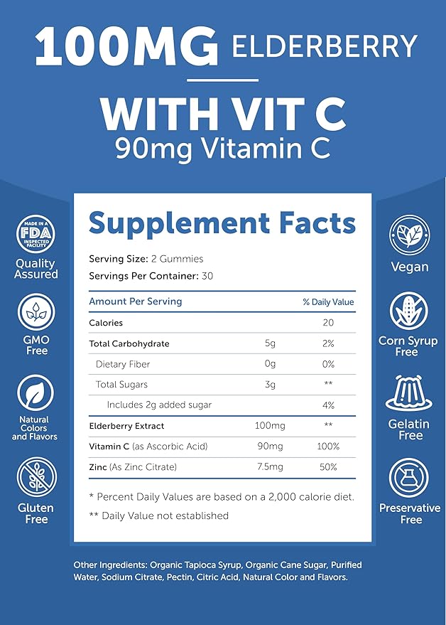 Lunakai Sambucus Elderberry Gummies with Zinc & Vitamin C for Adults & Kids - 100mg Black Elderberry Vitamins Immune Support Supplement - Vegan, Non-GMO, No Corn Syrup - 6 Pack