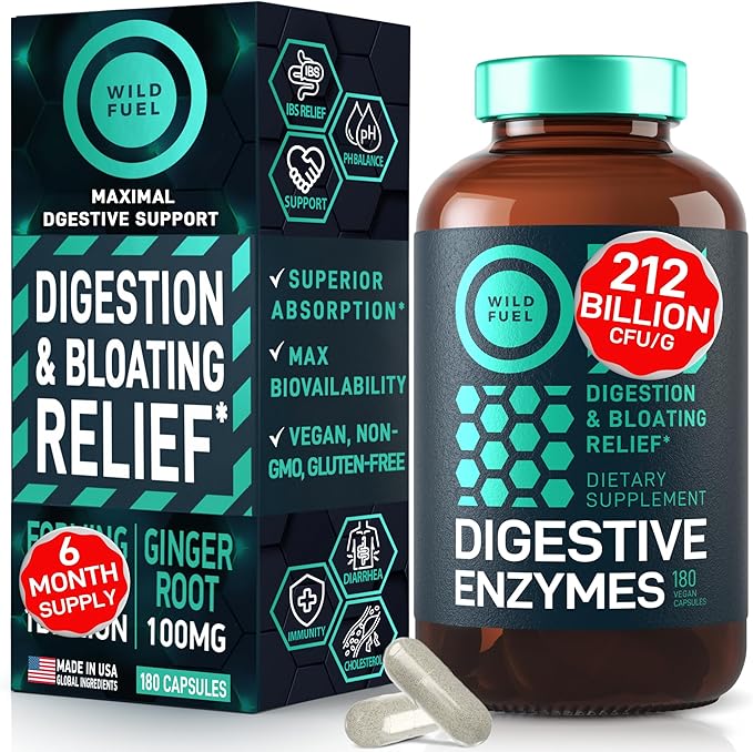 Digestive Enzymes with Probiotics and Prebiotics - Gut Health & Digestion Supplement with Artichoke Ginger Turmeric – Vegan Enzyme Complex for Digestive Health and Bloating Support - 180 Caps
