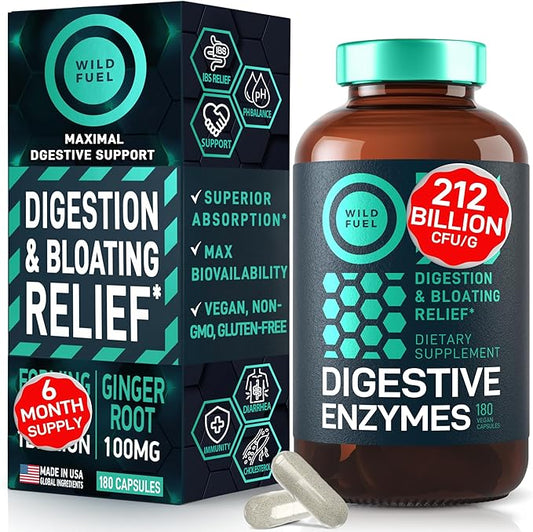 Digestive Enzymes with Probiotics and Prebiotics - Gut Health & Digestion Supplement with Artichoke Ginger Turmeric – Vegan Enzyme Complex for Digestive Health and Bloating Support - 180 Caps