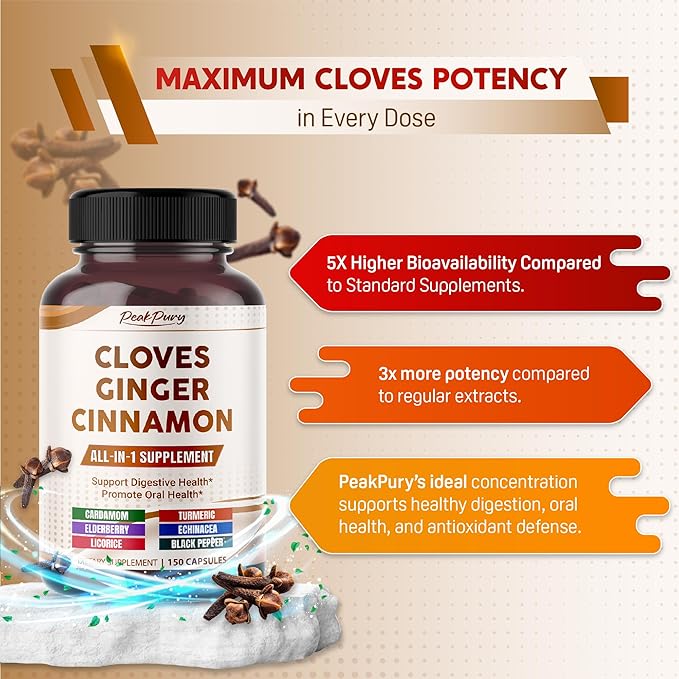 Ultra Cloves with Ginger & Cinnamon - All-in-1 Supplement for Digestive & Oral Health Support - Made in The USA - 150 Capsules