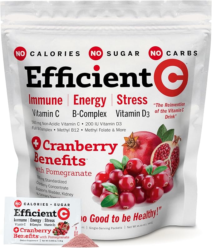 ANDREW LESSMAN Efficient C + Cranberry Benefits 180 Packets - Immune, Energy, Stress and Urinary Tract Support. Reinvention of The Vitamin C Drink. No Calories. No Sugar. No Carbs. Easy to Mix.
