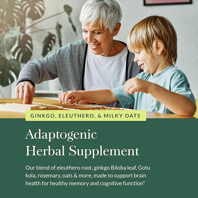 Gaia Herbs Mental Alertness - Brain Support Supplement to Help Maintain Focus & Memory* - with Eleuthero, Ginkgo Leaf, Gotu Kola, Rosemary & Oats - 60 Vegan Liquid Phyto-Capsules (15-Day Supply)