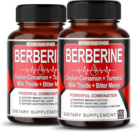 8 in 1 Berberine Supplement - Per Capsule Provides - Support Digestion, Immunity - with Ceylon Cinnamon, Milk Thistle, Turmeric, Bitter Melon