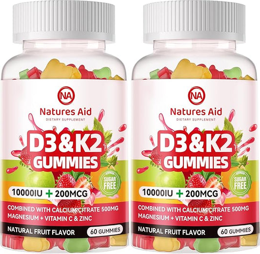 Sugar-Free Vitamin D3 K2 Gummies with Calcium + K2 (MK-7), Magnesium Citrate, Vitamin C, Extra Strength - Ultimate Absorption for Bone Muscle Teeth Immune, Vegan - 120 Gummies