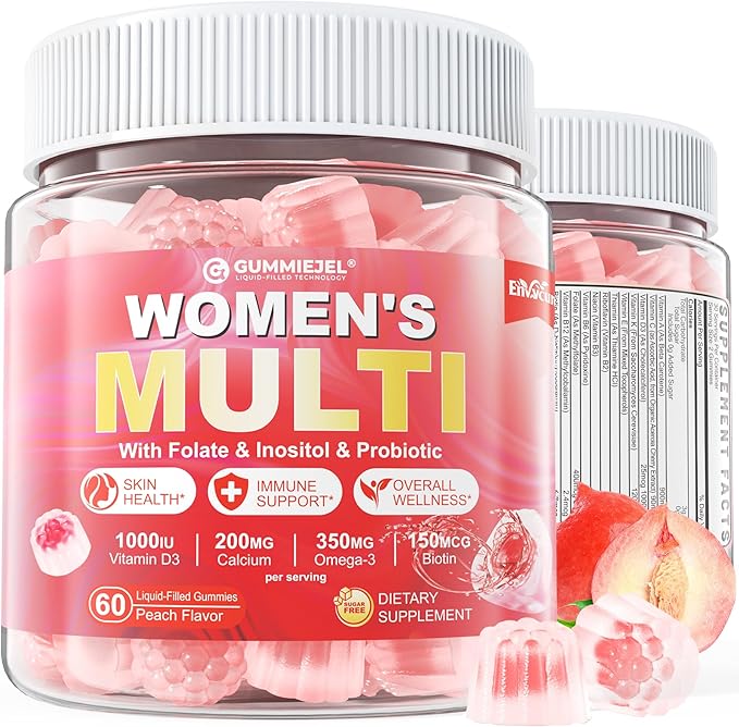 Sugar-Free Women's Multivitamin Gummies - Women Methylated Multivitamin Filled Gummies with Omega-3, Enzymes & Antioxidant Blend to Support Overall Health, Immunity, Hair, Nails & Skin Health - 60 ct