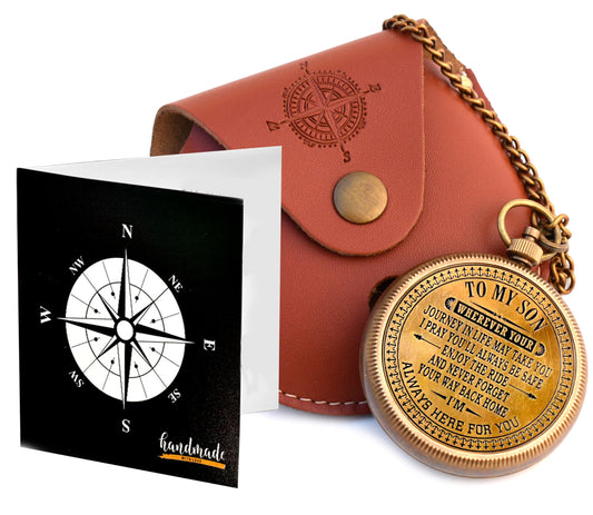 Gift for Son from Mom Dad, Engraved Compass 2", Graduation Gifts for Him, Birthday Gifts for Men, Son, Husband, Inspirational, Motivational, Christmas, 2024 Unique Office Decor, Greeting Card Included