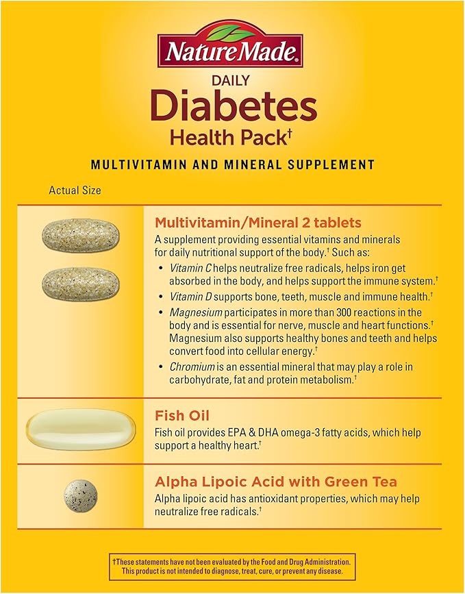Nature Made Daily Diabetes Health Pack, Dietary Supplement for Nutritional Support, 30 Packets, 30 Day Supply