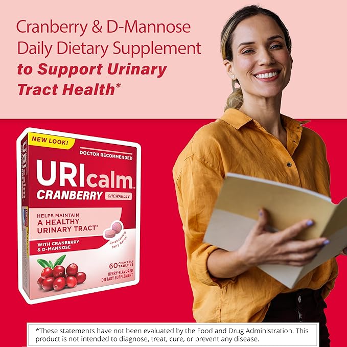 Uricalm Cranberry, Daily Dietary Supplement Chewable with D-Mannose, Berry, 60 Count