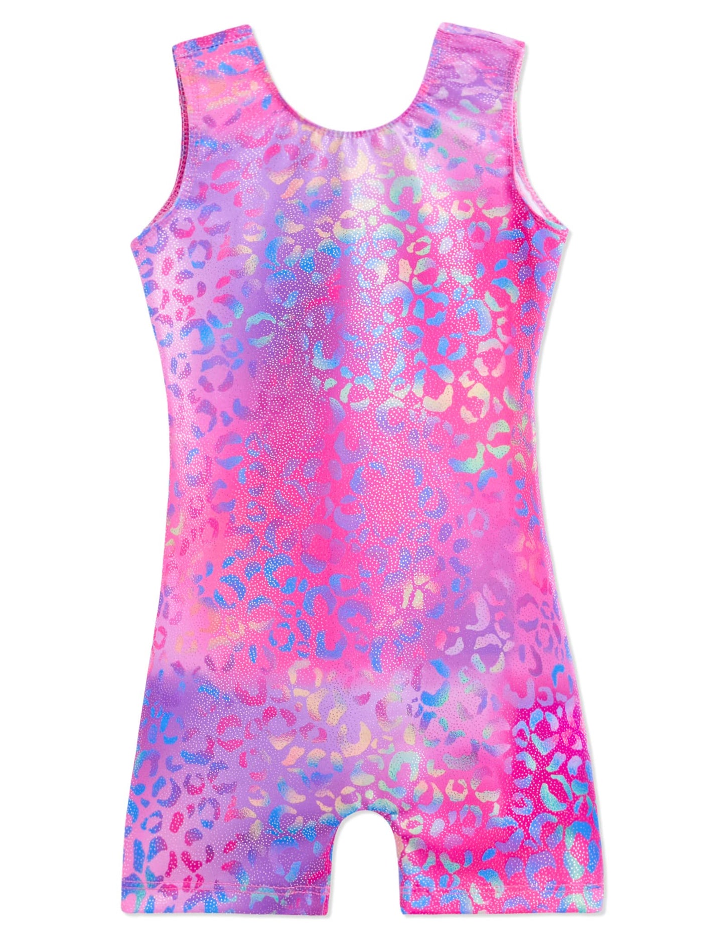 Domusgo Gymnastics Leotards for Girls Size 5-6 Years Old Shiny Sleeveless Multicolor Cheetah Sleeveless Unitard