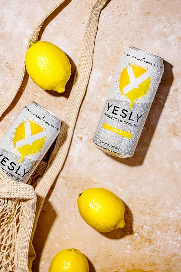 Yesly Functional Water, Lemon, Naturally Flavored Still Water with Electrolytes, Magnesium, Potassium, Vitamin C, B6 & B12, Zero Sugar, No Artificial Sweeteners, Caffeine Free, 16 Fl Oz Cans, 12 Pack