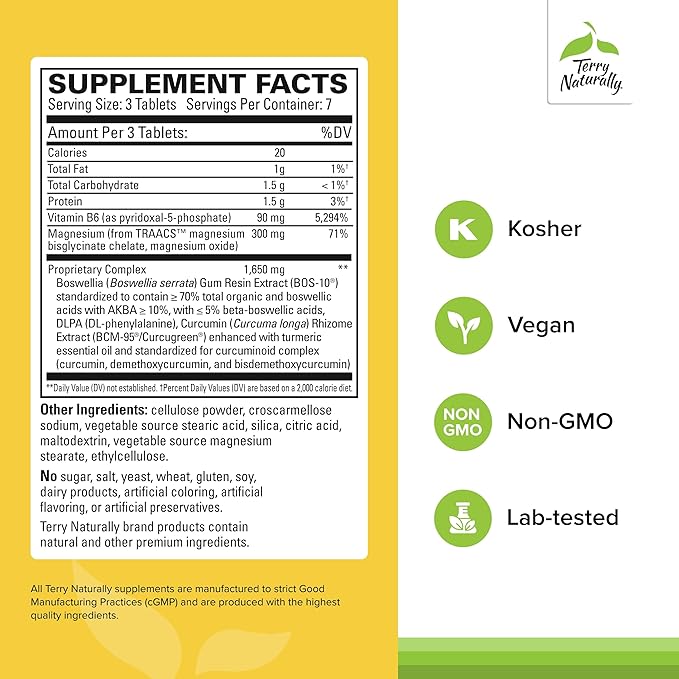 Terry Naturally Curamin Headache - Dietary Supplement with DLPA & Boswellia - Enhanced Absorption Curcumin to Support Headache Relief - Gluten-Free & Non-GMO Relaxation Supplement - 21 Tablets