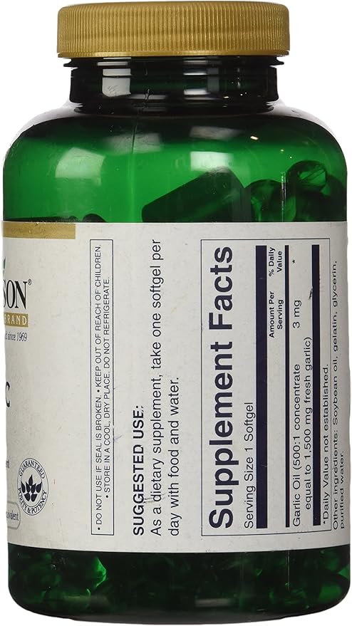 Swanson Garlic Oil Equivalent to 1500 Milligrams 500 Sgels