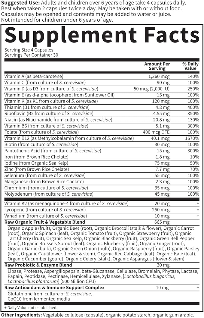 Garden of Life Multivitamin for Women, Men & Kids Age 6 and up, Vitamin Code Family Multi - 120 Vegetarian Capsules, Whole Food Vitamins, Food Blend & Probiotics, Gluten Free Dietary Supplements