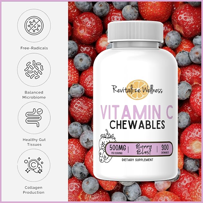 Vitamin C Chewables | 500 mg Vitamin C as Ascorbic Acid per Serving | Berry Blast Flavor | 60 Servings
