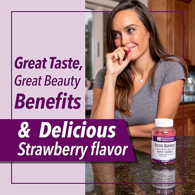 Windmill Health Products Rejuvicare Biotin Gummies- 10,000mcg, 30 servings, One Color, Berry, 60 Count