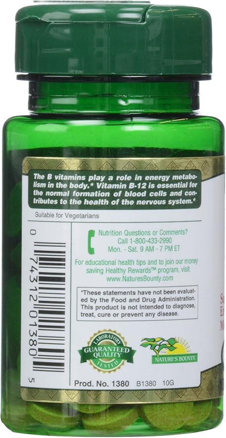 Nature's Bounty Vitamin B-12 1000 mcg Tablets, 100 Count (Pack of 1)