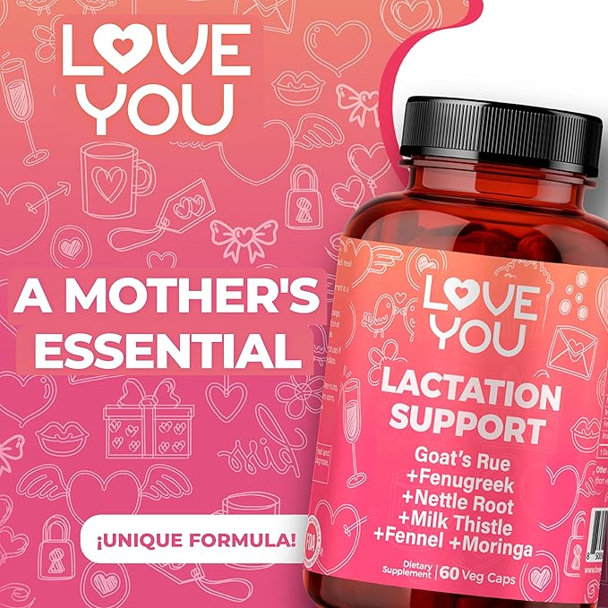 Love You Lactation Support – 2,000 mg Per Serving – Goat’s Rue, Fenugreek, Milk Thistle, Fennel, Nettle Root & Moringa Leaf – 60 Vegan Capsules – 30-Day Supply – Herbal Formula