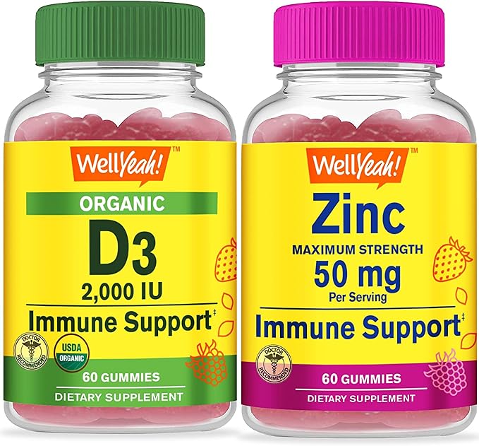Organic Vitamin D3 + Zinc, Gummies Bundle - Great Tasting, Vitamin Supplement, Gluten Free, GMO Free, Chewable Gummy