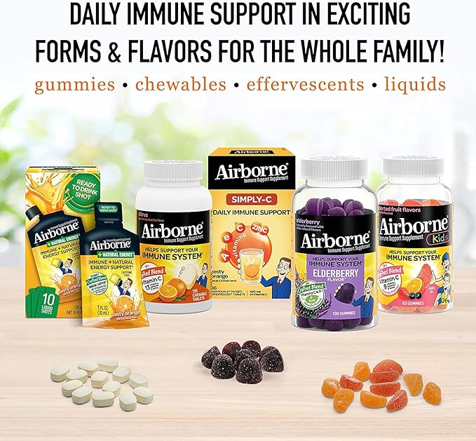 Airborne 1000mg Vitamin C + Zinc Immune Support Supplement Chewable Tablets, Very Berry & Citrus Flavor with Powerful Antioxidants Vitamins A C & E, 116 Chewable Tablets