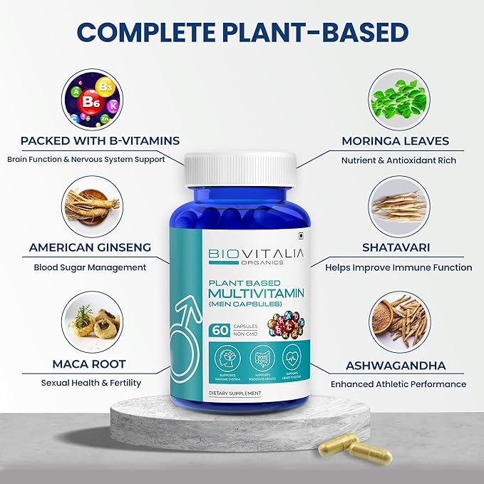 Biovitalia Multivitamin Capsules for Men Promote Body Immunity & Support Healthy Heart Function for Daily Active Energy -Enriched with Essential Vitamins, Minerals, Antioxidants - 60 Capsules