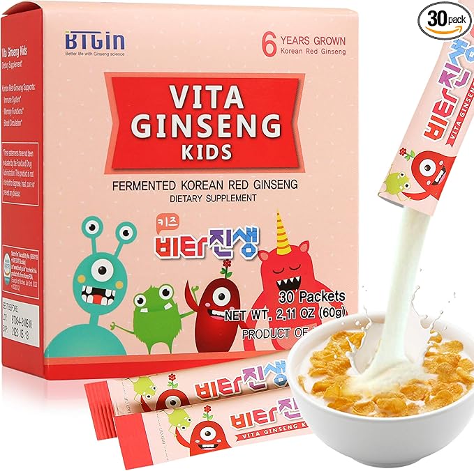 Vita Ginseng Kids, Vitamin D, 7 Berries, Banana, 20 Vegetables, Milk Powder for Immune Support, Focus and Memory Boost, 30 Packets (1Set)