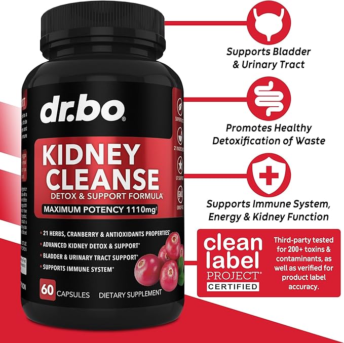 Kidney Cleanse Detox Support Supplement - Natural Cranberry, Juniper Berries, Buchu & Uva Ursi Extract to Support Kidneys, Bladder & Urinary Tract Health Supplements - Herbal Renal Blend Formula Pills