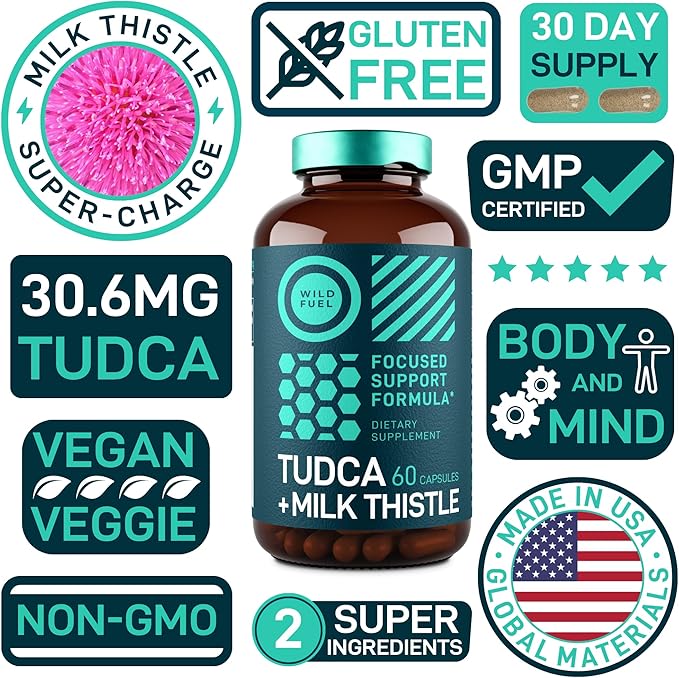 TUDCA and Milk Thistle Supplement - Bile Salts Supplement with Silymarin Milk Thistle Extract Liver Cleanse, Gallbladder, Kidney, Gut Health - Ursolic Acid Tudca Bile Salt Liver Health - 60 Capsules