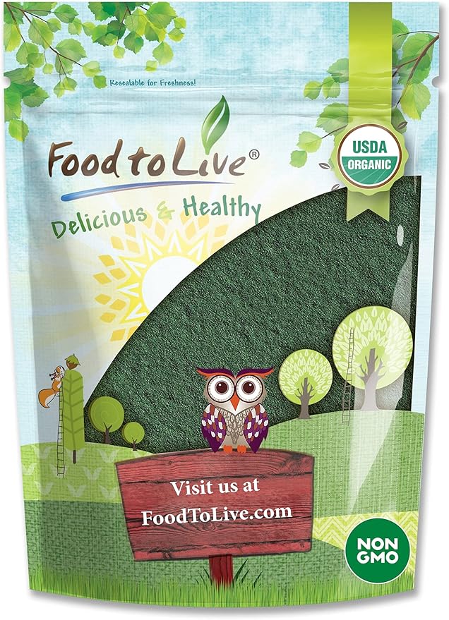 Food to Live Organic Chlorella Powder, 1 Pound — Non-GMO, Kosher, Raw Green Algae, Vegan Superfood, Bulk, Pure Vegan Green Protein, Rich in Vitamins and Minerals, Great for Drinks, Broken Cell Wall