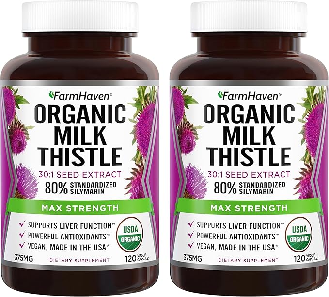 FarmHaven USDA Organic Milk Thistle Capsules | 30X Concentrated Seed Extract & 80% Silymarin Standardized - Supports Liver Function and Overall Health | Non-GMO | 240 Veggie Capsules
