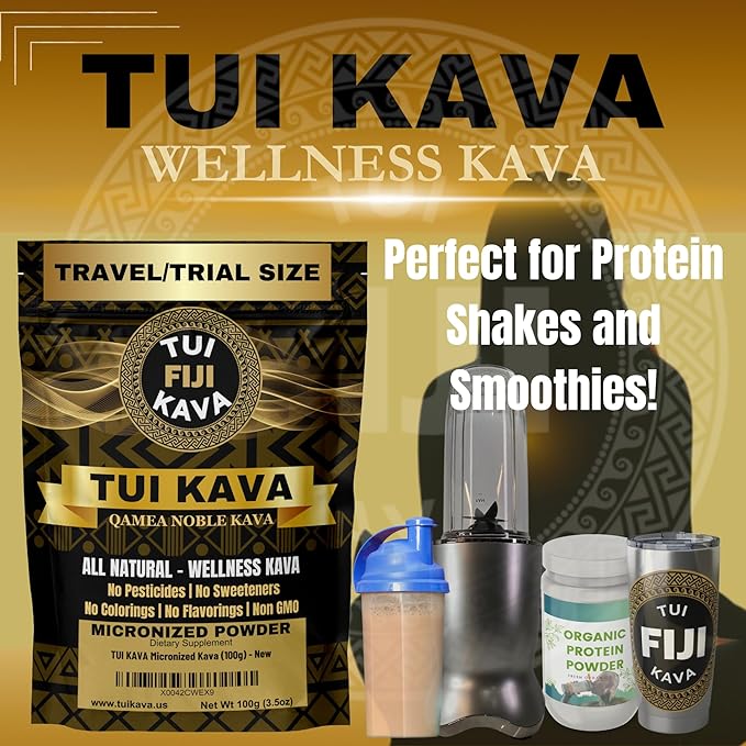 TUI KAVA Premium Wellness KAVA - MICRONIZED Noble Kava 100g (3.5oz) - Trial/Travel Size | Very Heady | All Natural Relaxation | Increase Focus | Mood/Sleep Support | Stress Relief | NO Straining