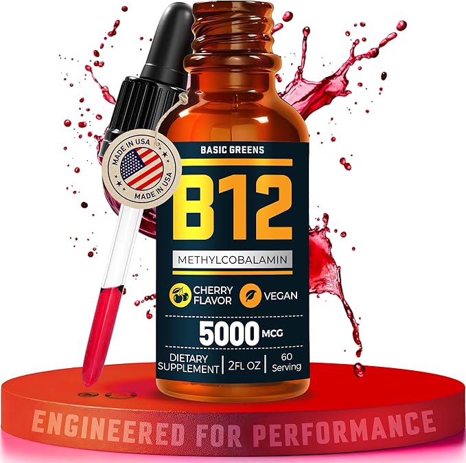 Vitamin B12 Sublingual (Vegan) 2 Fl Oz - Methylcobalamin B12 Vitamins 5000 mcg, B12 Liquid Drops, Methyl B12, Cherry Flavor
