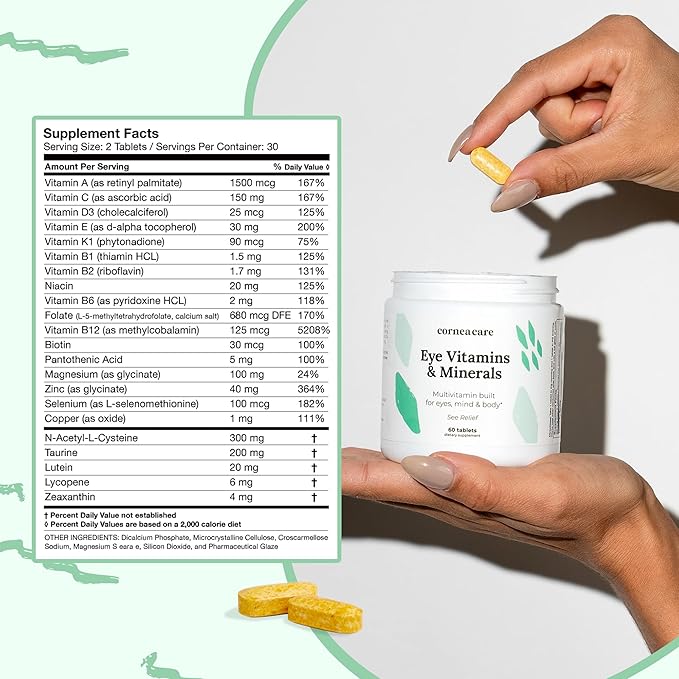 Vitamins and Minerals | Multivitamin for Vision & Health | Dry Eye Supplements | 60 Tablets