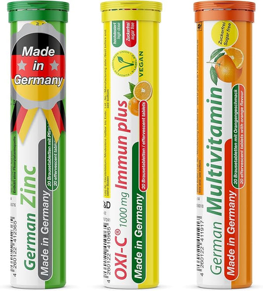 T&D German Immun Boost Package 60 Servings - Vegan, Zero Sugar - Drink Effervescent Tablets - Vitamin C, Zinc, Multivitamin Pharma - Made in Germany