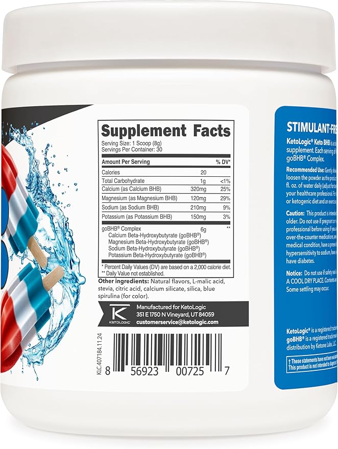 Ketologic Keto BHB (Patriot Pop Flavor) 30 Servings - Exogenous Ketone Supplement with goBHB, Beta-Hydroxybutyrate Salts