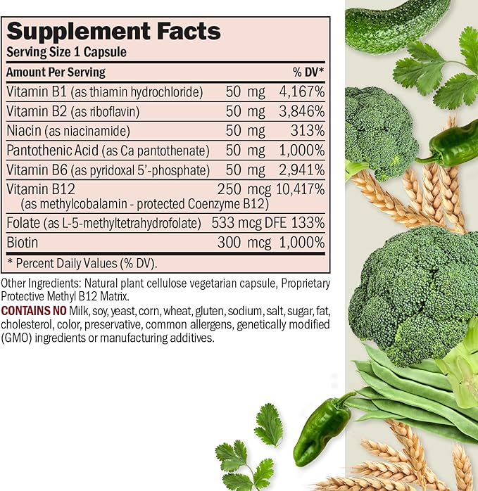 ANDREW LESSMAN High Potency B-Complex 180 Capsules - with High Levels of Folate Complex and Biotin, Promotes Cellular Growth, Energy, Immune Function, Detoxification, Fat Metabolism and More