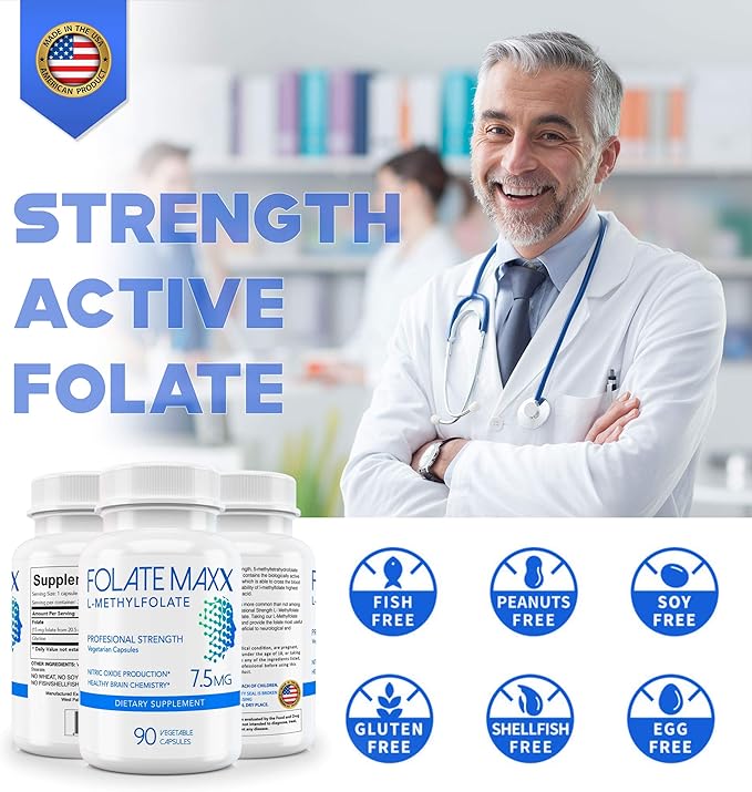 FolateMaxx L-Methylfolate 7.5 mg Professional Active Folate, MethylFolate 5-MTHF (90 Capsules)