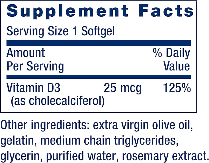 Life Extension Vitamin D3 25 mcg (1000 IU), Immune System Support, Bone Health, Whole-Body Health, Value Size, Gluten-Free, Non-GMO, 90 softgels