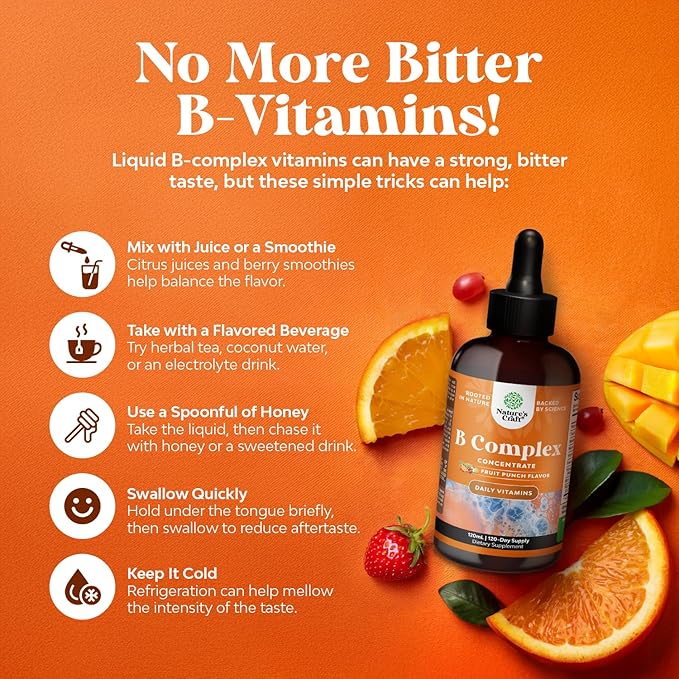 Vegan Vitamin B Complex Liquid - 9-in-1 Liquid B Complex Vitamins for Women & Men with B1 B2 B3 B5 B6 B7 Folate Methyl B12 Plus Vitamin C - Super Concentrated Non GMO & Naturally Flavored (120svg)