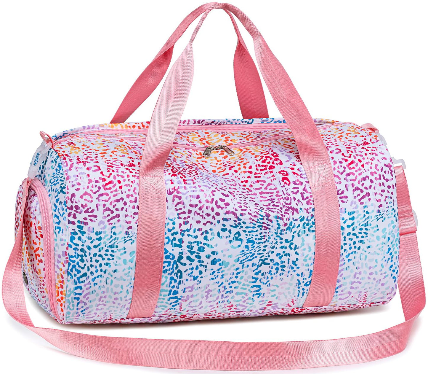 Gym Bag Sports Duffle Bag with Wet Pocket Weekender Overnight Bag with Waterproof Shoe Pouch and Air Hole for Girls Kids Women Travel Foldable Bag