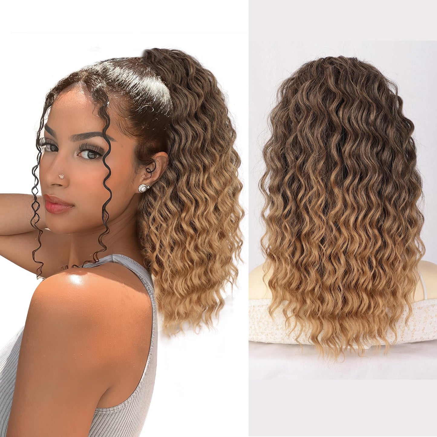 AISI BEAUTY Curly Ponytail Extension Drawstring Ponytail for Women 18 Inch Fake Ponytail Synthetic Clip in Pony Tails Hair Extensions